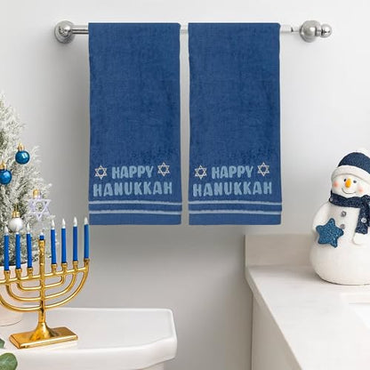 Star of David Blue Guest Hand Bathroom Towels Elegant Happy Hanukkah 16x26" - color: Hannukah