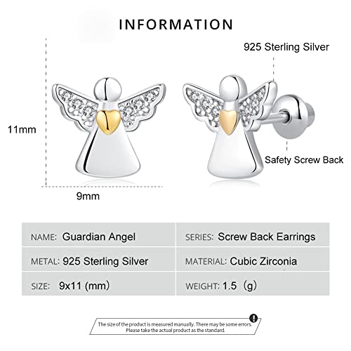 Butterfly Ladybug Unicorn Sloth Flamingo Dog Cat Turtle Angel Koala Daisy Panda Stud Earrings for Girls Women - Sterling Silver Hypoallergenic Animal Earrings with Secure Screw Backs - color: A5-Angel