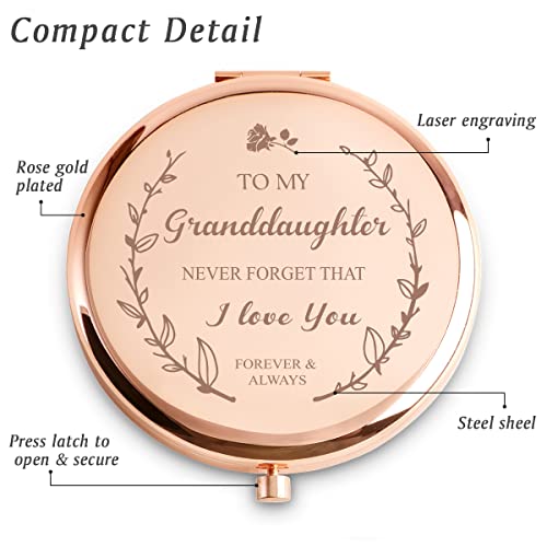 Personalized Gifts for Granddaughter, Custom Granddaughter Gifts for Birthday, Engraved Compact Mirror, Mothers Day Basket Stuffers - color: Granddaughter - I Love You