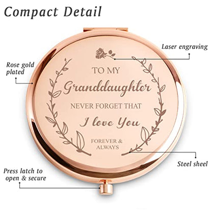 Personalized Gifts for Granddaughter, Custom Granddaughter Gifts for Birthday, Engraved Compact Mirror, Mothers Day Basket Stuffers - color: Granddaughter - I Love You