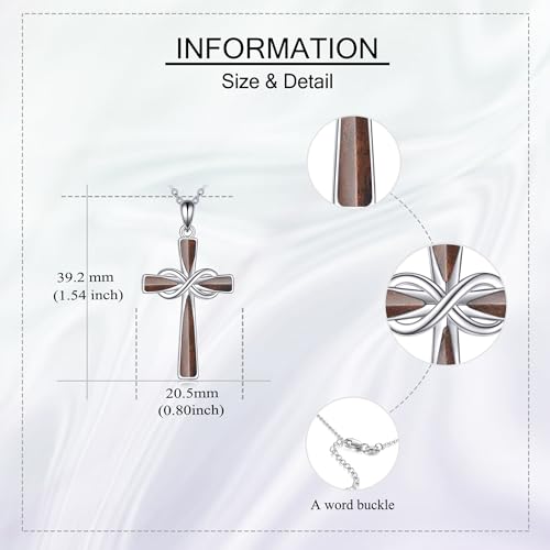 Infinity Cross Necklace S925 Sterling Silver Turquoise/Wooden/Opal/Abalone Cross Pendant Necklaces Christian Jewelry Gifts For Women - style: Wooden