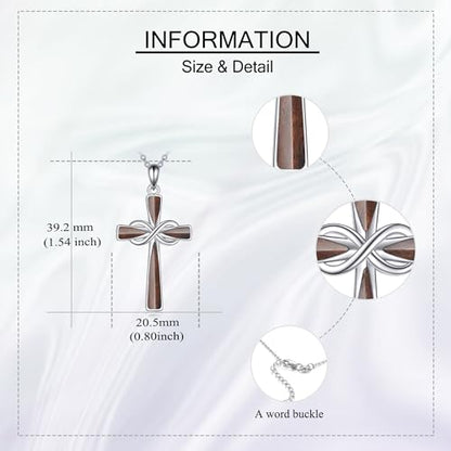 Infinity Cross Necklace S925 Sterling Silver Turquoise/Wooden/Opal/Abalone Cross Pendant Necklaces Christian Jewelry Gifts For Women - style: Wooden
