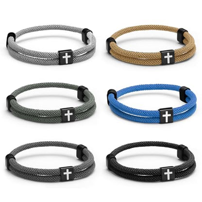 Landical 6 Pcs Cross Bracelet Men Adjustable Braided Rope - color: Cool Hues