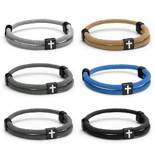 Landical 6 Pcs Cross Bracelet Men Adjustable Braided Rope - color: Cool Hues