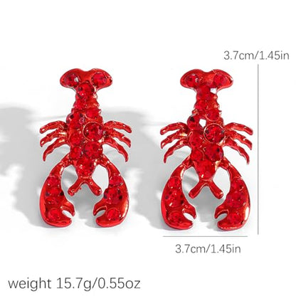 Creative Exaggerated Ocean Animal Drop Dangle Earrings for Women, Bohemia Style Alloy Lobster Octopus Fish Crab Earrings for Summer Beach Holiday Party Jewelry Gifts - style: Red Rhinestone Lobster Earrings-G