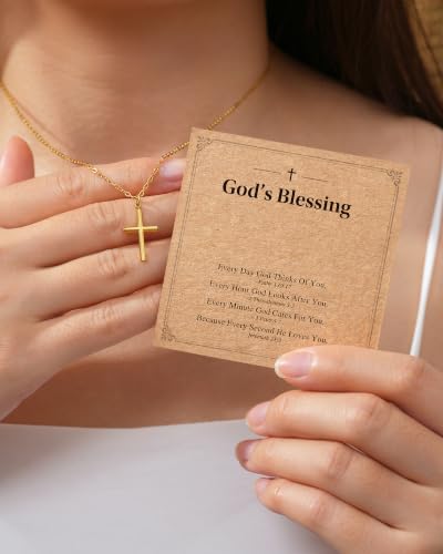 HGDEER God's Blessing Cross Necklace for Women, Dainty Christian Faith Gift