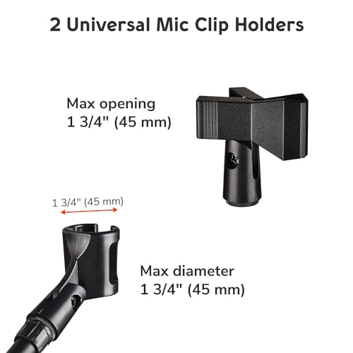 AW 2pcs Boom Mic Stand Floor Adjustable Height Mic Tripod Stand Dual Mic - color: Black-2 Mic Clips, size: 2 pcs
