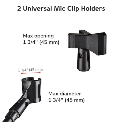 AW 2pcs Boom Mic Stand Floor Adjustable Height Mic Tripod Stand Dual Mic - color: Black-2 Mic Clips, size: 2 pcs