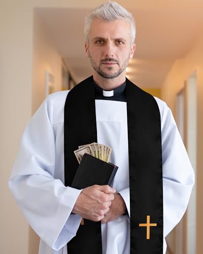 Eurzom 2 Pcs Reversible Clergy Stole with Cross Tassels - color: White,black