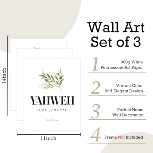 Set of 3 Poster Bible Verse Wall Art,Exodus 6:2-3 Christian Wall Decor - color: Christian Hebrew Names of God
