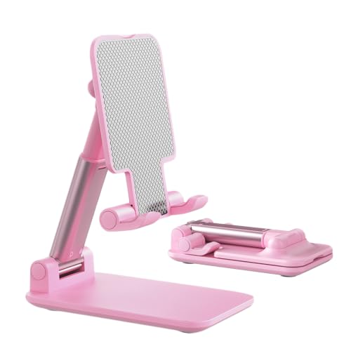 Phone Stand for Desk, Cell Phone Holder Cute Smart Cellphone Stand Foldable Stands Compatible with Under 8" Devices, Office Accessories, Sakura Pink - color: D-Pink