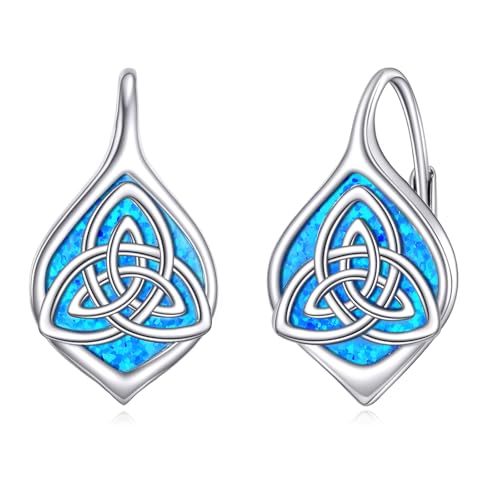Celtic Trinity Knot Earrings for Women 925 Sterling Silver Triquetra Knot Leverback Abalone Shell Irish Jewelry Tree of Life Gift - style: opal celtic knot
