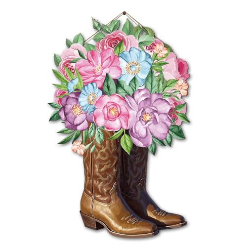 Pink Western Wall Art Cowgirl Room Decor Cowboy Boots With Flower Pictures Country Aesthetic Wood Prints Poster Preppy Teen Girls Room Decorations for Bathroom Living Bedroom Dorm Gift, 8.6''x11.3'' - Ready to Hang - color: Pink-8.6L''x11.3W''