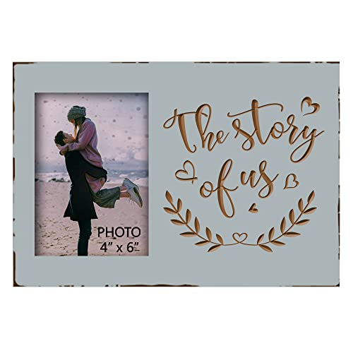 Yudarte Wooden Story of Us Engraved Picture Frame 4x6 Inches for Newlyweds - color: warm grey