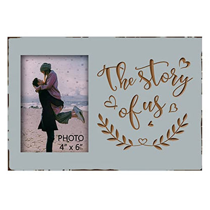 Yudarte Wooden Story of Us Engraved Picture Frame 4x6 Inches for Newlyweds - color: warm grey