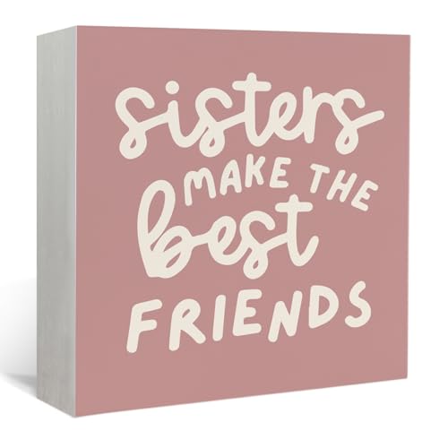 Lacama Pink Girl Nursery Decor Wooden Box Sign, Sisters Make the Best Friends Decorations Wood Block Signs, Retro Pink Wood Sign for Toddler Girls Room Playroom Desk Shelf Wall Decor 5x5 Inches - color: Sisters Make the Best Friends-Pink