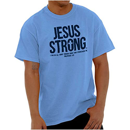 Jesus Strong Philippians 4:13 Bible Graphic T Shirt Men or Women - color: Carolina Blue, size: XX-Large