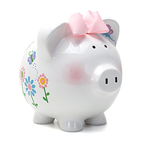 Child to Cherish Ceramic Piggy Bank for Girls, Flutter Flies - color: Flutter Flies