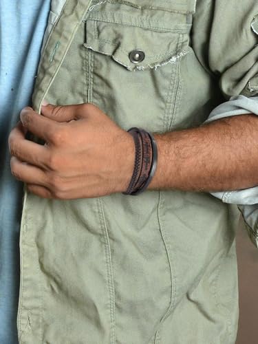 Mens Leather Cross Bracelet Multilayer Braided Wristband Bangle Bracelets with Stainless Steel Buckle Religious Gift for Men Brown/Black/Blue–8.3 inch - color: Brown-2, size: 9in(Fits larger wrists)