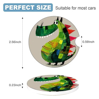 Ceramic Car Cup Holder Coasters Set of 2, 2.56 in Green Dinosaur - color: Green Dinosaur