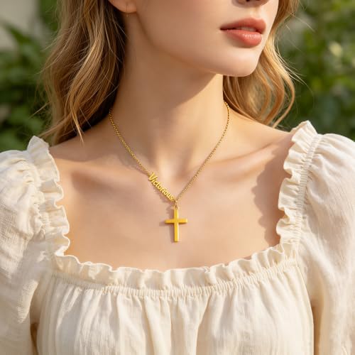Faith Gold Cross Necklace for Women Christian Religiou Confirmation Jewelry - color: Victorious Gold