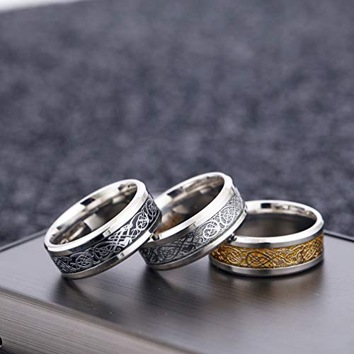 CASDAN 6Pcs 8mm Stainless Steel Celtic Dragon Rings for Men