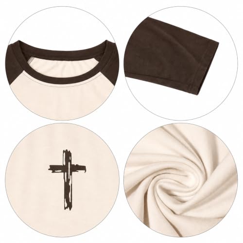 Christian Shirts for Women Faith Over Fear Shirt Jesus Long Sleeve Shirts - color: Brown, size: Small