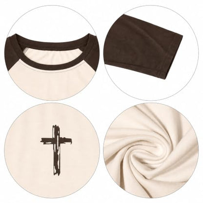 Christian Shirts for Women Faith Over Fear Shirt Jesus Long Sleeve Shirts - color: Brown, size: XX-Large