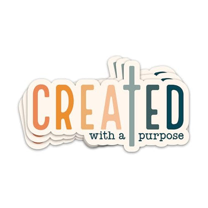 3PCs Created with A Purpose Sticker Religious Bible Verse Sticker for Christian Jesus Cross Faith Decals Motivational Scripture Waterproof Vinyl Stickers for Laptop Water Bottle Journal 3x1.7 Inches