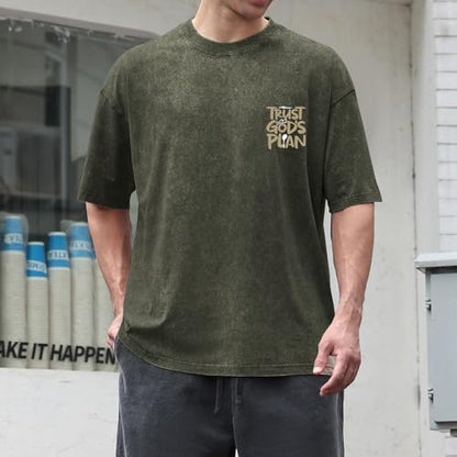 BINTEHGS Oversized Christian T Shirts for Men Jesus Trust Gods Plan Shirt - color: Army Green, size: XX-Large