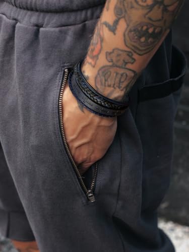 Mens Leather Cross Bracelet Multilayer Braided Wristband Bangle Bracelets with Stainless Steel Buckle Religious Gift for Men Brown/Black/Blue–8.3 inch - color: Blue-1, size: 8.3in(Fits most wrists)