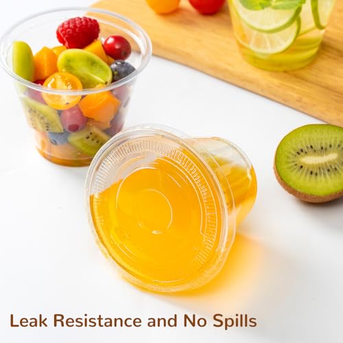 9oz Clear Plastic Cups with Flat Lids No Hole (100 Sets) - size: 9 oz-100Sets
