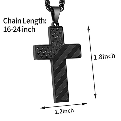 DuoDiner 18+2" Cross Necklace for Men Boys Christian Confirmation Gifts - color: Black, style: Custom