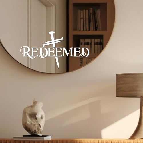 Set 2 Pcs Redeemed Rearview Mirror Decal Trust in God Stickers Christian Bible Inspiration Sticker Water Bottle Window Vinyl Waterproof 3x1,6 inch Car Decals Vinyl Sticker for Car - color: Redeemed Three Nails Cross