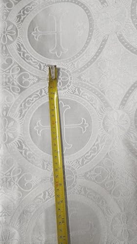 AdFabric, Liturgical Brocade,Church Gorgeous Cross Acetate Taffeta Brocade Fabric Cross Matte Brocade White Color,60" Wide