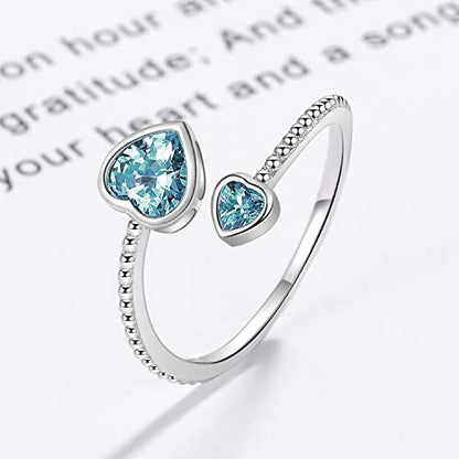Step Forward 925 Sterling Silver Birthstone Rings for Women - Adjustable Open Heart Ring Constellation Month Band for Her Birthday Gifts Jewelry - color: March