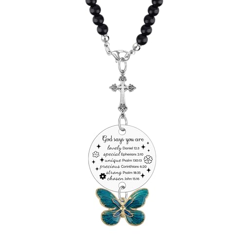 Christian Car Charm for Women Friends Religious Christmas Ornaments for Women Baptism Gift Scripture Bible Verse Present for Mom Grandma Car Hanging Accessories Easter Birthday Present - color: Butterfly Cross Themed Style5