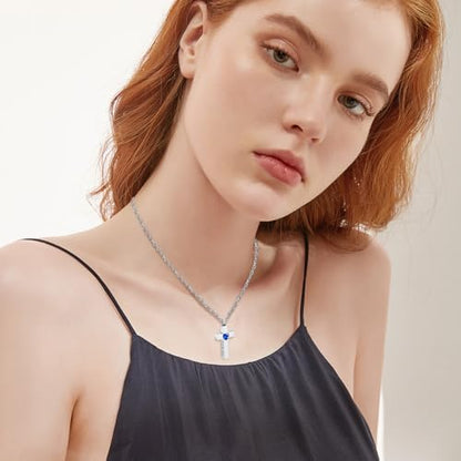 Cremation Cross Necklace for Ashes Stainless Steel Cross Urn Pendant Ashes Holder Memorial Jewelry-With Me Always - style: Blue Heart