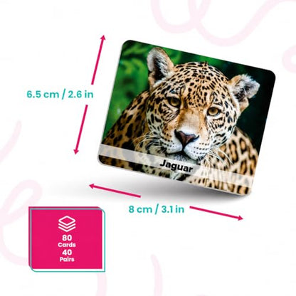 Menique Wild Animals Memory Matching Game – Spanish Edition – 80 Cards (40 Pairs) with Real Photos – Educational Game in Spanish for Kids and Adults – Includes Booklet - style: (ES) Animales Salvajes