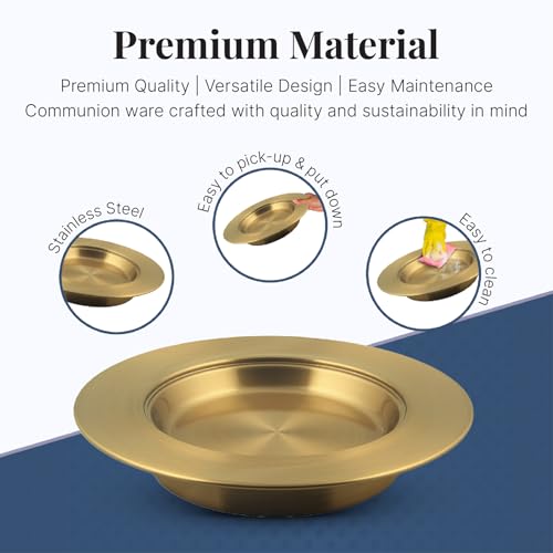 Communion Ware | Stainless Steel Communion Gold Bread Plate for Churches | Holy Stackable Communions Bread and wafers Serving Plate | Communions Supplies – Matte Gold Finish