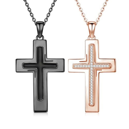 TUGHRA Couples Necklace Sterling Silver His and Hers Matching Necklace, Pendant Couples Jewelry Gifts for Couple Her Him - style: 02-Cubic Zirconia cross3
