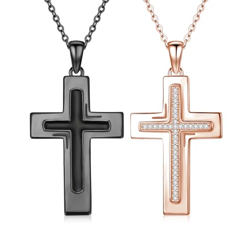 TUGHRA Couples Necklace Sterling Silver His and Hers Matching Necklace, Pendant Couples Jewelry Gifts for Couple Her Him - style: 02-Cubic Zirconia cross3
