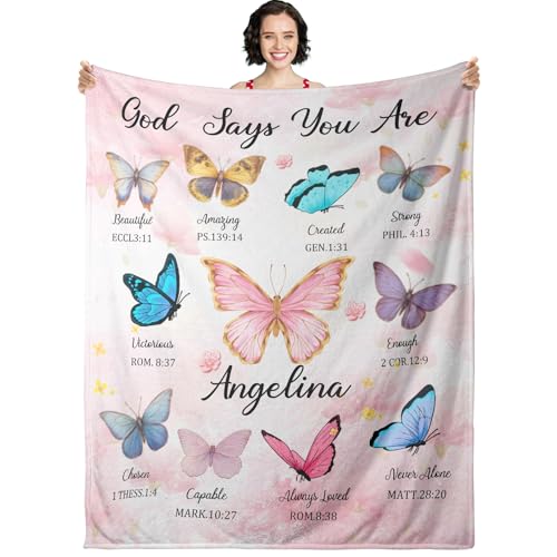 Baptism Blanket with Custom Name, Personalized Christian Religious Blanket for Men Women Faith, Spiritual Religious Blankets for First Communion Confirmation Affirmation for Him Her (Butterfly)