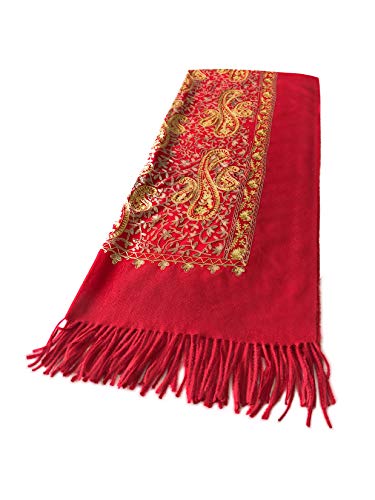 Urban CoCo Embroidered Scarf for Women, Tassel Shawl, Soft Lightweight Wrap - color: #3-red