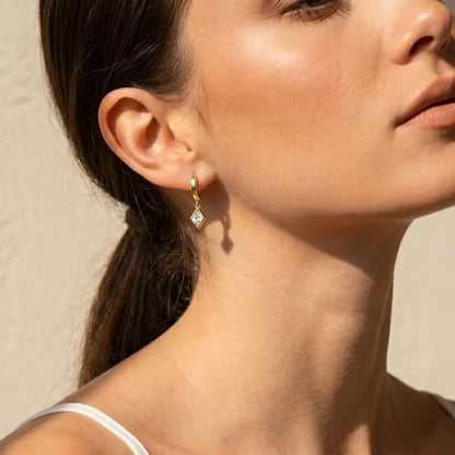 Dangle Earrings for Women, Dainty Huggie Hoop Dangle Earrings - color: Diamond 01 Dangle Gold