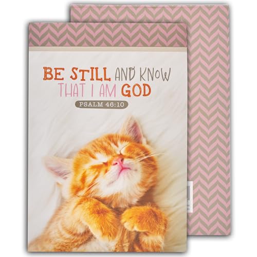 Christian Art Gifts Small Scripture Notepad: Be Still and Know Bible Verse - color: Pink & Gray/Kitten