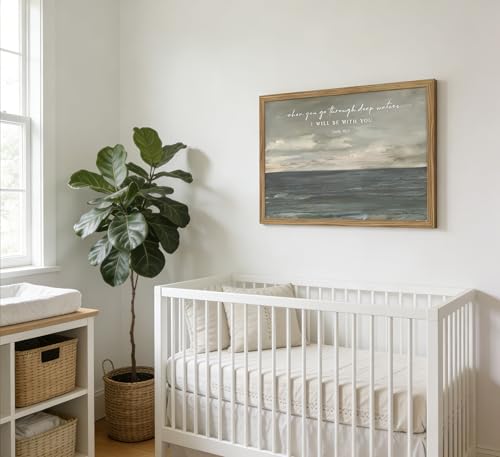 Christian Ocean Landscape Framed Wall Art Isaiah 43 2 Painting Wall Decor - color: Isaiah 43:2, size: 24"L x 16"W