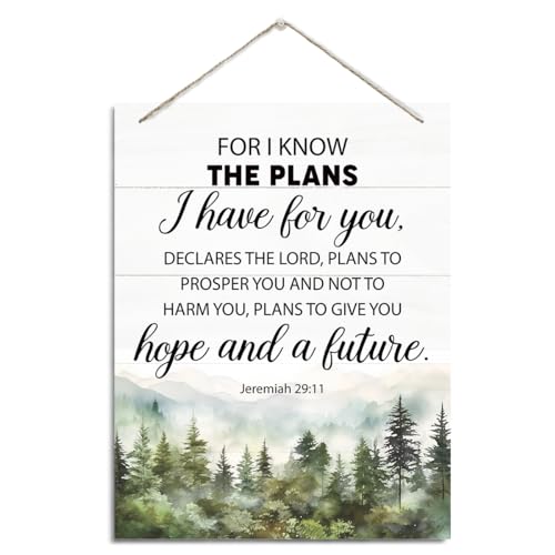 Christian Decor, Rustic Hanging Wood Plaque Sign, Wooden Bible Verse Wall Art, Farmhouse Home Wall Decor, Religious Artwork, Jeremiah 29:11 Sign - For I Know The Plans I Have for You - color: Jeremiah 29:11