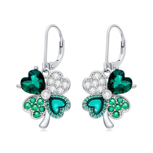Dorunmo 925 Sterling Silver Dangle Drop Earrings for Women Holiday Earrings Hypoallergenic Halloween Christmas Jewelry Festival Gifts for Women - style: St. Patrick's Day-Clover-04