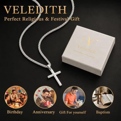 925 Sterling Silver Cross Necklaces for Mens Women CZ Beveled Edge - color: Classic Medium silver cross
